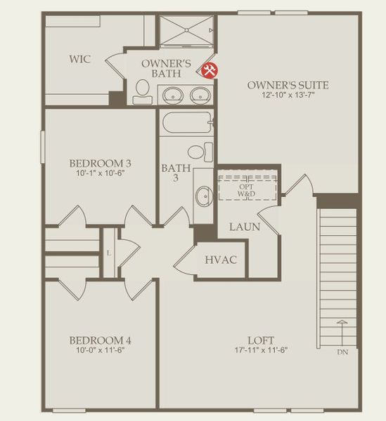 2D floor plan layout for the Raven by Centex in Carpenter Falls, Durham, NC (Image 4).