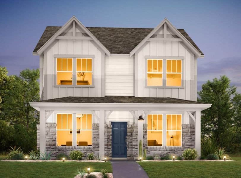 Front exterior of a new home in Lariat, Liberty Hill, TX, highlighting curb appeal (Image 2). Front exterior of a new home in Lariat, Liberty Hill, TX, highlighting curb appeal (Image 2).