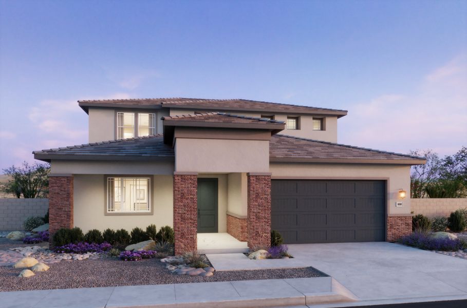 Representative exterior photo of a completed home built from the 4504 by Risewell Homes in The Estates at Frontera, Surprise, AZ (Image 1). Representative exterior photo of a completed home built from the 4504 by Risewell Homes in The Estates at Frontera, Surprise, AZ (Image 1).