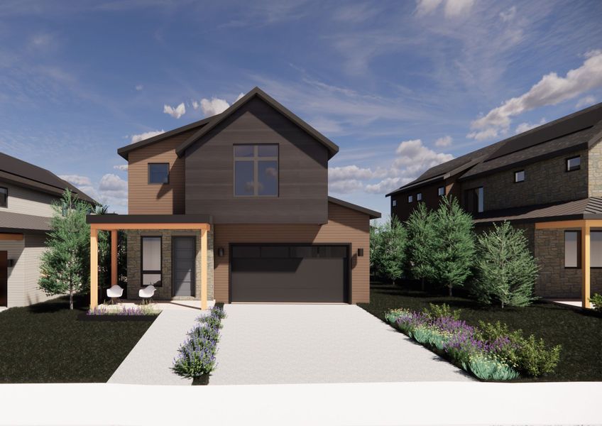 Exterior:he Sage in Exterior Color Palette 2, featuring warm natural tones for an inviting and elevated curb appeal.