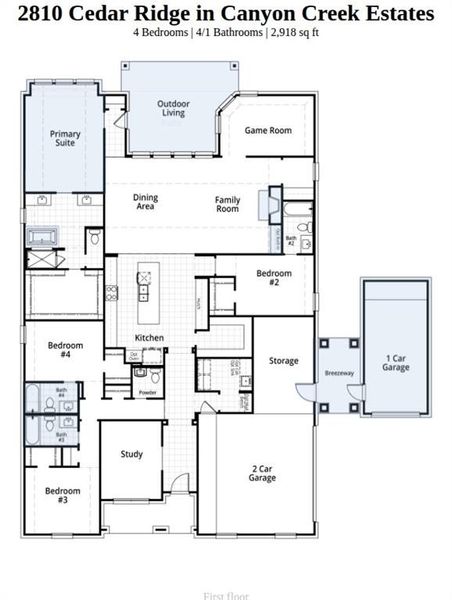 2D floor plan layout of this home in Canyon Creek Estates, Sherman, TX (Image 2). 2D floor plan layout of this home in Canyon Creek Estates, Sherman, TX (Image 2).