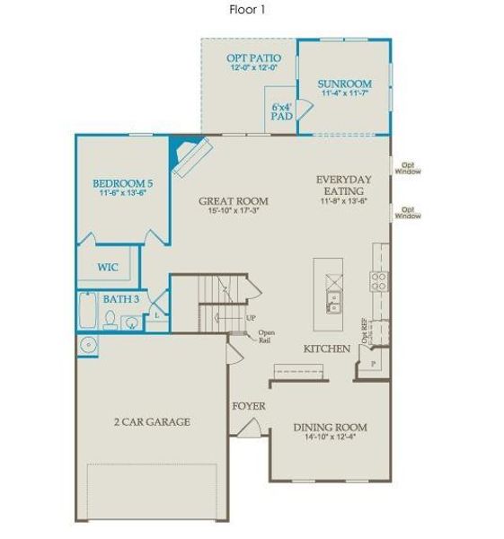 2D floor plan layout of this home in Berkeley Mill, Cumming, GA (Image 3).