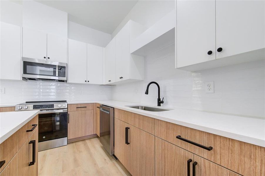 Kitchen featuring Euro-style cabinets & contemporary finishes