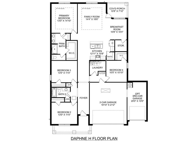 2D floor plan layout for the The Daphne F by Davidson Homes LLC in Sundance Cove, Crosby, TX (Image 4). 2D floor plan layout for the The Daphne F by Davidson Homes LLC in Sundance Cove, Crosby, TX (Image 4).