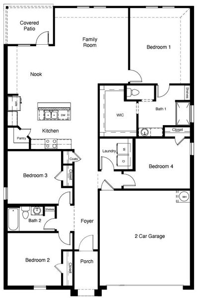 2D floor plan layout for the TEXAS CALI by D.R. Horton in Homestead at Parks Bell Ranch, Odessa, TX (Image 7).
