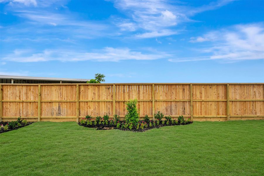 Lush landscaping in the backyard