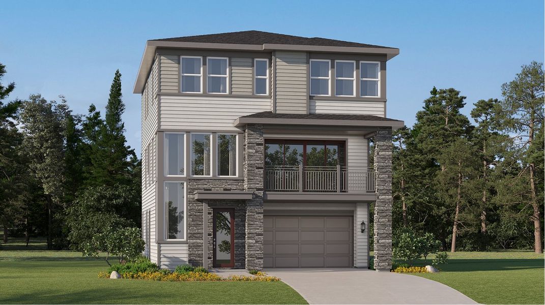 Front exterior of a new home in Vermilion Creek, Centennial, CO, highlighting curb appeal (Image 1). Front exterior of a new home in Vermilion Creek, Centennial, CO, highlighting curb appeal (Image 1).