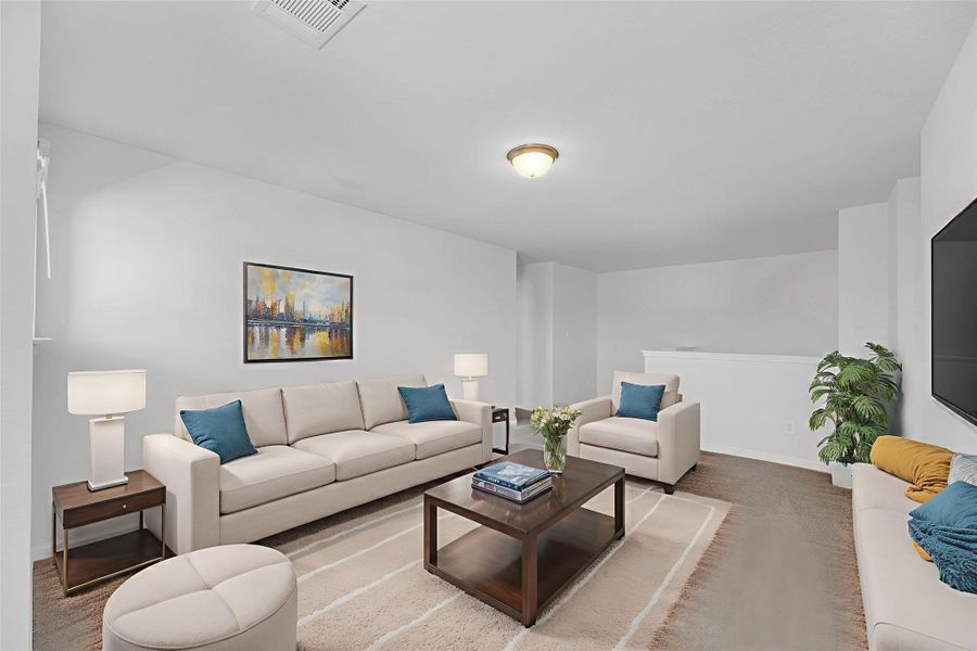 Carpeted living room featuring baseboards Carpeted living room featuring baseboards