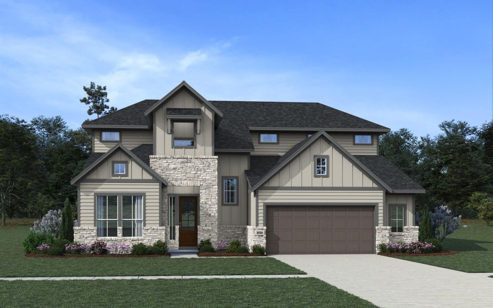 Representative exterior photo of a completed home built from the Cornell – 60′ Lot by Chesmar Homes in Lakes of Cane Island, Katy, TX (Image 14).