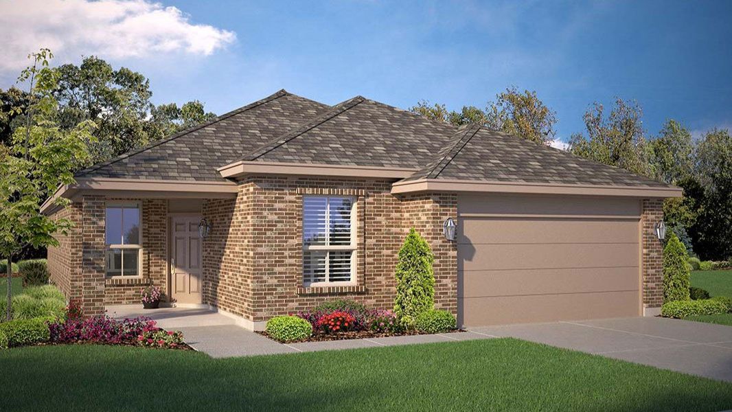 Front exterior of a new home in Mustang Ridge, Andrews, TX, highlighting curb appeal (Image 15). Front exterior of a new home in Mustang Ridge, Andrews, TX, highlighting curb appeal (Image 15).