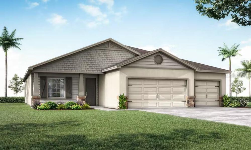 Front exterior of a new home in The Crossings - Single-Family Homes, St. Cloud, FL, highlighting curb appeal (Image 1). Front exterior of a new home in The Crossings - Single-Family Homes, St. Cloud, FL, highlighting curb appeal (Image 1).