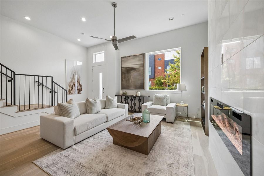 12 foot ceilings makes the room feel very spacious. Large picture window overlooks the front yard. 12 foot ceilings makes the room feel very spacious. Large picture window overlooks the front yard.