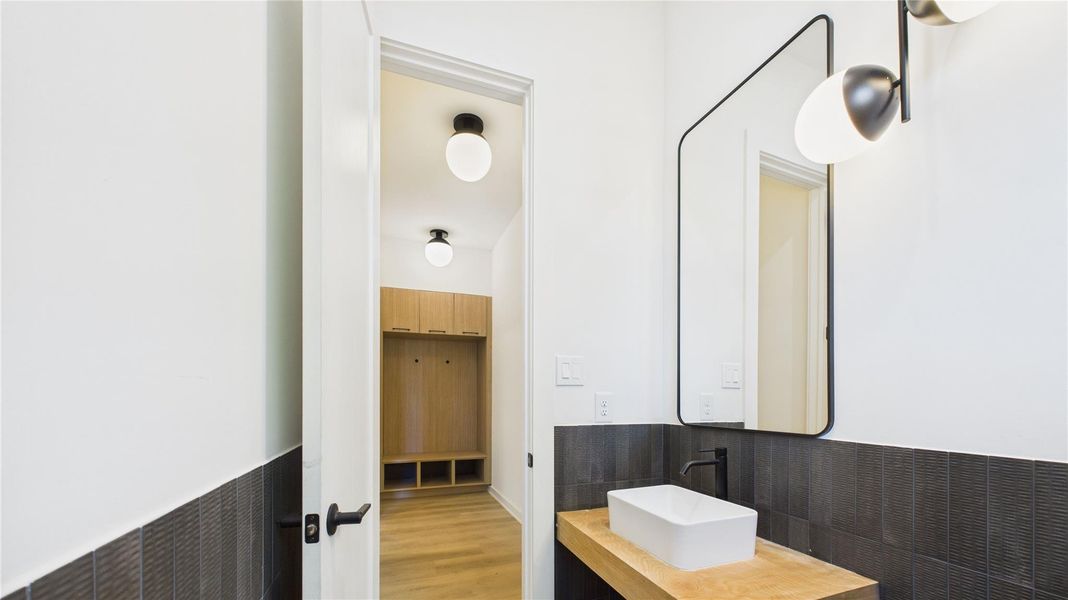 Half Bath Vanity and mudroom entry area