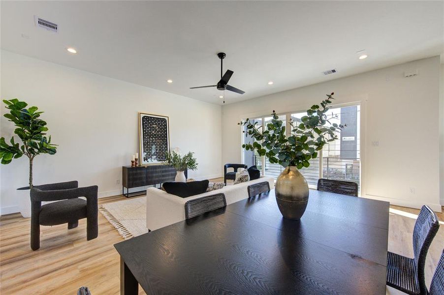 This open floorplan allows the natural light from the kitchen and balcony to entry your combined living room / dining room. This oversized living area is perfect for entertaining or hosting guests!