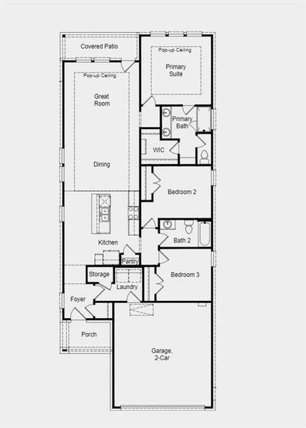 Structural options added include: 12" pop-up ceiling in gathering room and primary bedroom.