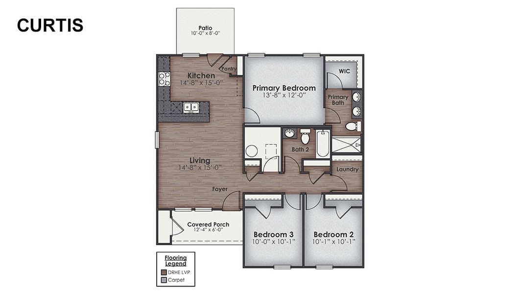 2D floor plan layout for the CURTIS by D.R. Horton in The Cottages at Blake Farm, Wilmington, NC (Image 6). 2D floor plan layout for the CURTIS by D.R. Horton in The Cottages at Blake Farm, Wilmington, NC (Image 6).