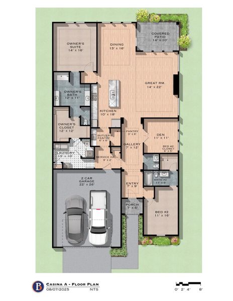 2D floor plan layout for the Casina by Perfection Builders in The Courtyards at The Heritage, Andover, KS (Image 3).