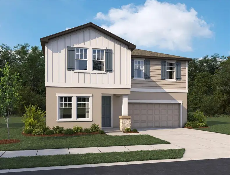 Front exterior of a new home in Berry Bay, Wimauma, FL, highlighting curb appeal (Image 1). Front exterior of a new home in Berry Bay, Wimauma, FL, highlighting curb appeal (Image 1).