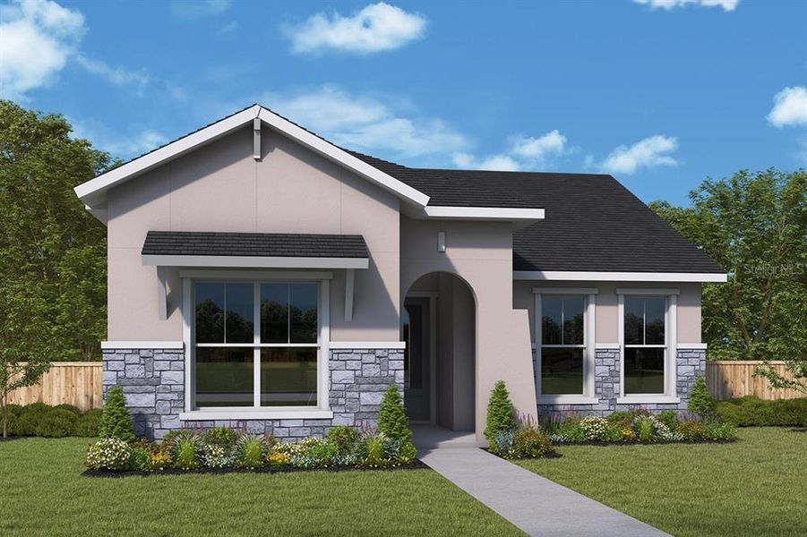 Front exterior of a new home in Vistera of Venice – Cottage Series, Nokomis, FL, highlighting curb appeal (Image 1).