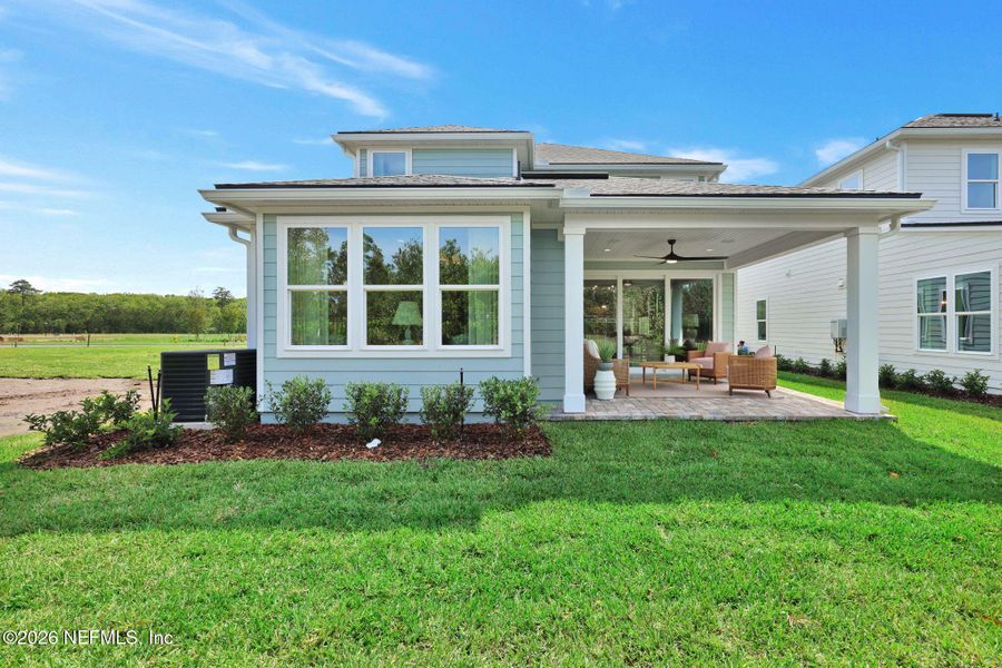 Exterior details and patio area of a home in Mariposa at EverRange 40' Series, Jacksonville (Image 28).