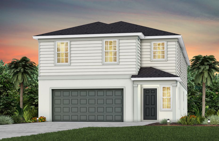 Front exterior of a new home in Hartford Terrace, Davenport, FL, highlighting curb appeal (Image 1). Front exterior of a new home in Hartford Terrace, Davenport, FL, highlighting curb appeal (Image 1).