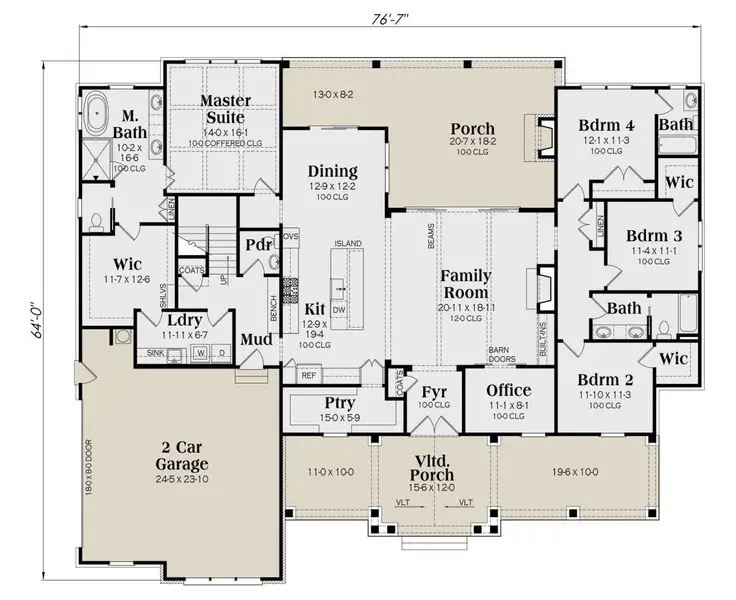 2D floor plan layout for the Liddy by Zeal Home Builders in Parallel Pastures, Poolville, TX (Image 3).