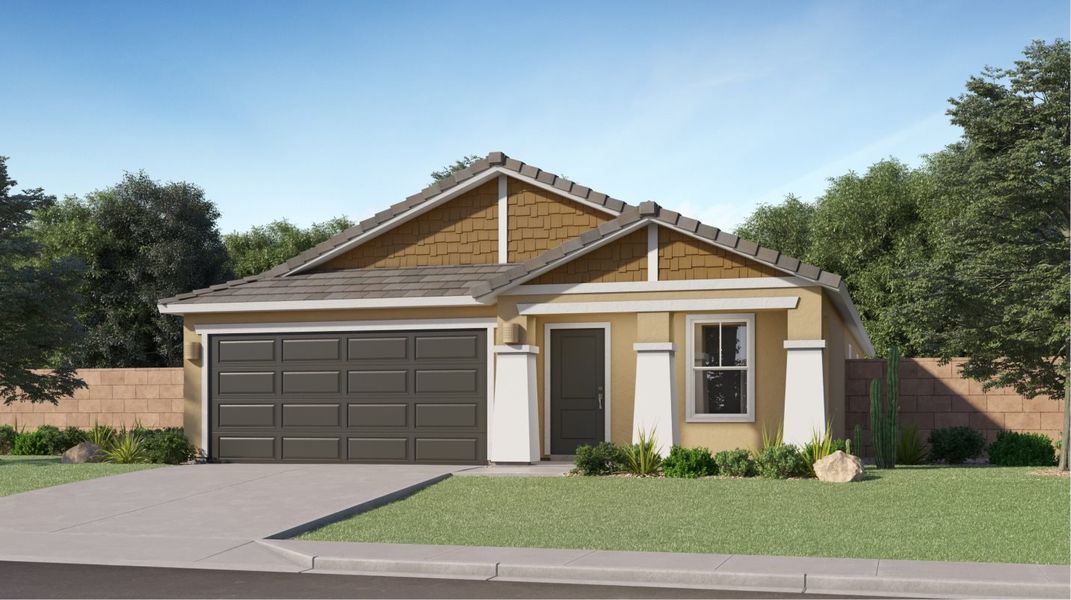 Front exterior of a new home in Bella Vista Farms, San Tan Valley, AZ, highlighting curb appeal (Image 1). Front exterior of a new home in Bella Vista Farms, San Tan Valley, AZ, highlighting curb appeal (Image 1).