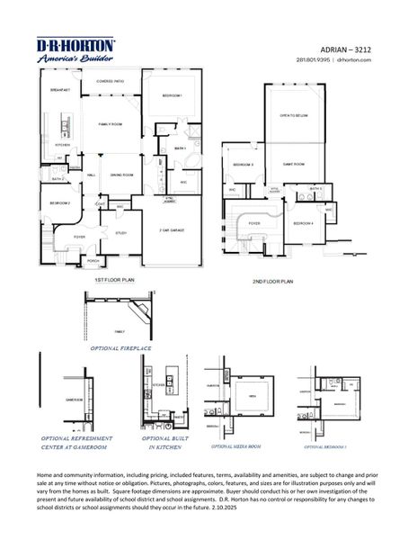 2D floor plan layout for the Adrian by D.R. Horton in Alexander, Pearland, TX (Image 2).