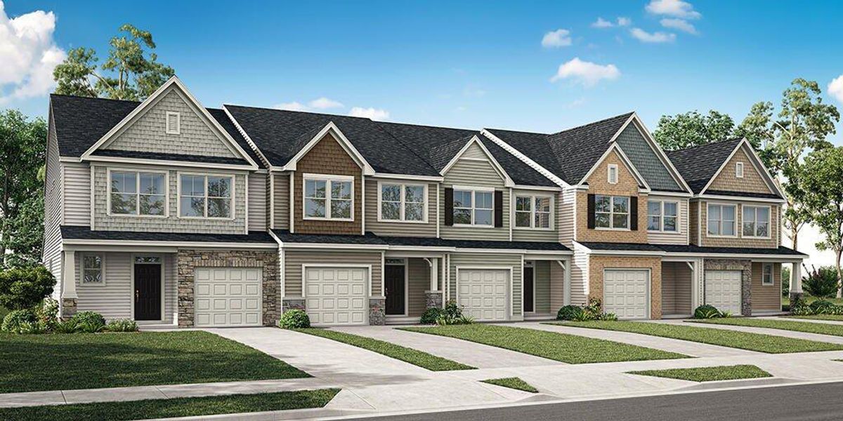 Front exterior of a new home in East Main Townes, Spartanburg, SC, highlighting curb appeal (Image 1). Front exterior of a new home in East Main Townes, Spartanburg, SC, highlighting curb appeal (Image 1).