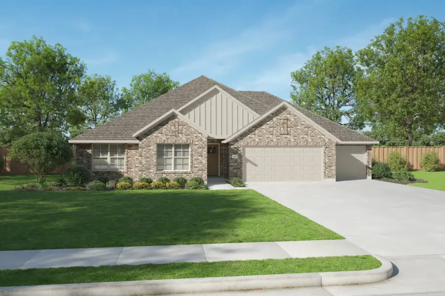 Representative exterior photo of a completed home built from the Zion by Centre Living Homes in Ellis Ranch Manors, Waxahachie, TX (Image 2). Representative exterior photo of a completed home built from the Zion by Centre Living Homes in Ellis Ranch Manors, Waxahachie, TX (Image 2).
