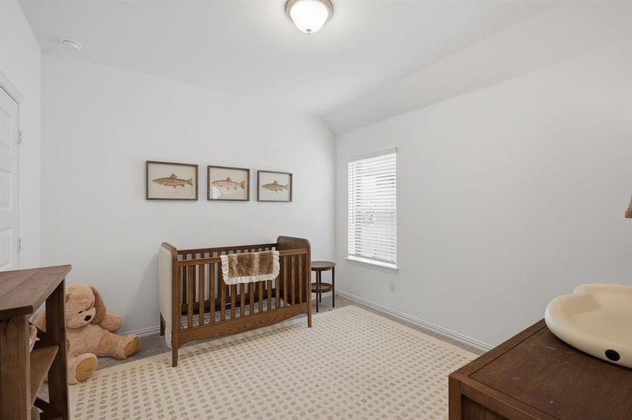 Bright secondary bedroom with neutral finishes, plush carpet, and flexible space for guests, kids, or a home office. Move-in ready and easy to personalize.