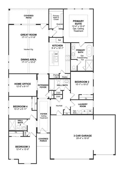 2D floor plan layout for the Pasadena by K. Hovnanian® Homes in River Ranch Estates, Dayton, TX (Image 3). 2D floor plan layout for the Pasadena by K. Hovnanian® Homes in River Ranch Estates, Dayton, TX (Image 3).