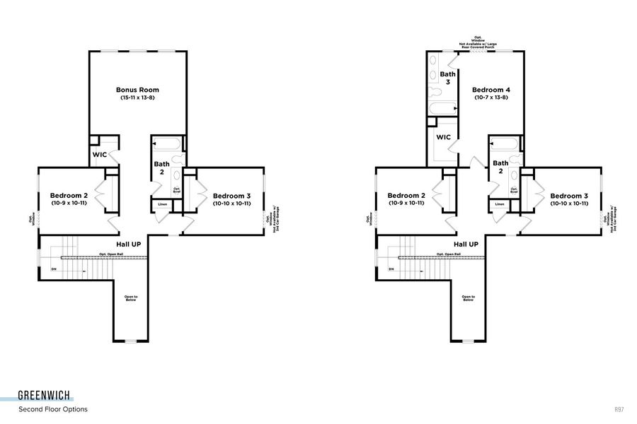 2D floor plan layout for the Greenwich by DRB Homes in Weavers Pointe, Zebulon, NC (Image 10).
