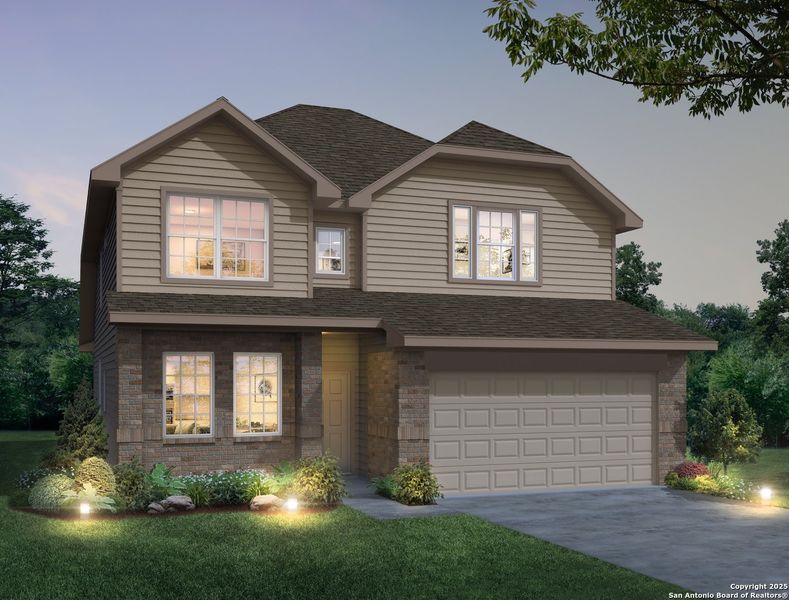 Front exterior of a new home in Cinco Lakes, San Antonio, TX, highlighting curb appeal (Image 21). Front exterior of a new home in Cinco Lakes, San Antonio, TX, highlighting curb appeal (Image 21).