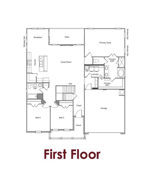 2D floor plan layout for the Owin by Chafin Communities in Fowler Farms, Auburn, GA (Image 3).