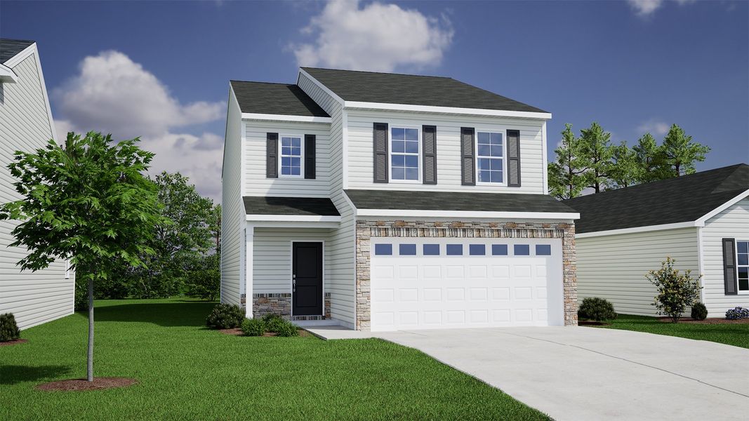 Representative exterior photo of a completed home built from the Kershaw - Genesis Value Collection by Mungo Homes in Willows at Pitch Landing, Conway, SC (Image 13).