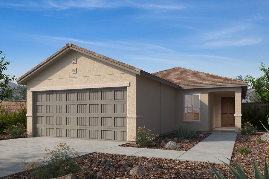 Representative exterior photo of a completed home built from the 1383 by KB Home in Bella Tierra Reserve, Tucson, AZ (Image 5). Representative exterior photo of a completed home built from the 1383 by KB Home in Bella Tierra Reserve, Tucson, AZ (Image 5).