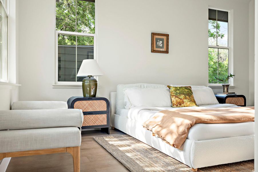 Living area with wood finished floors