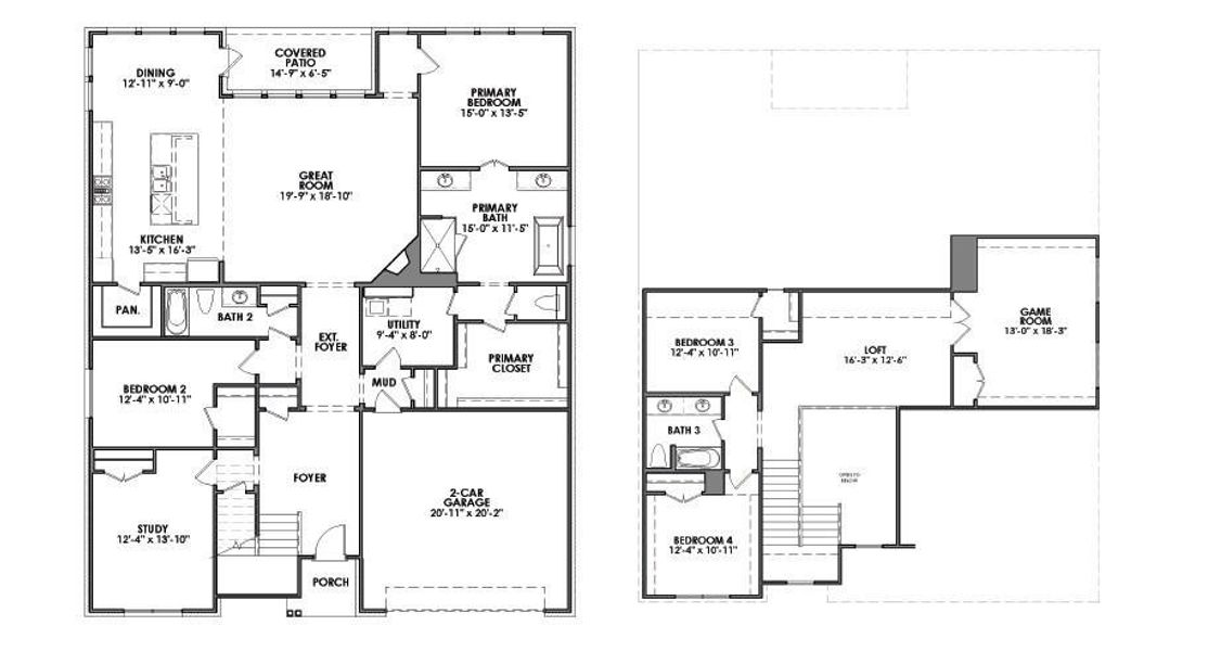 2D floor plan layout of this home in Pecan Grove, Burleson, TX (Image 4).