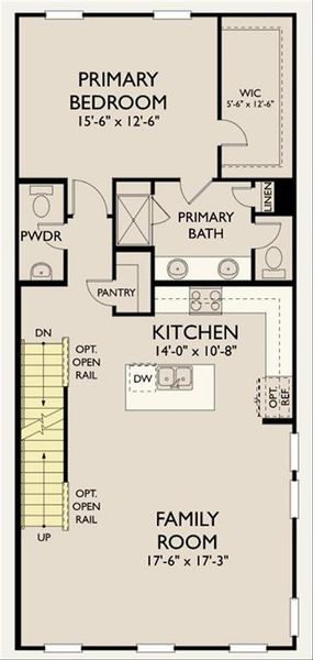 Second Floor Plan with Stairs to Third Floor