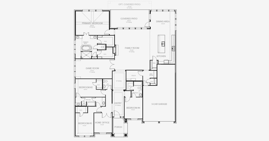 2D floor plan layout for the 3334W by Perry Homes in Jubilee 80', Hockley, TX (Image 3). 2D floor plan layout for the 3334W by Perry Homes in Jubilee 80', Hockley, TX (Image 3).