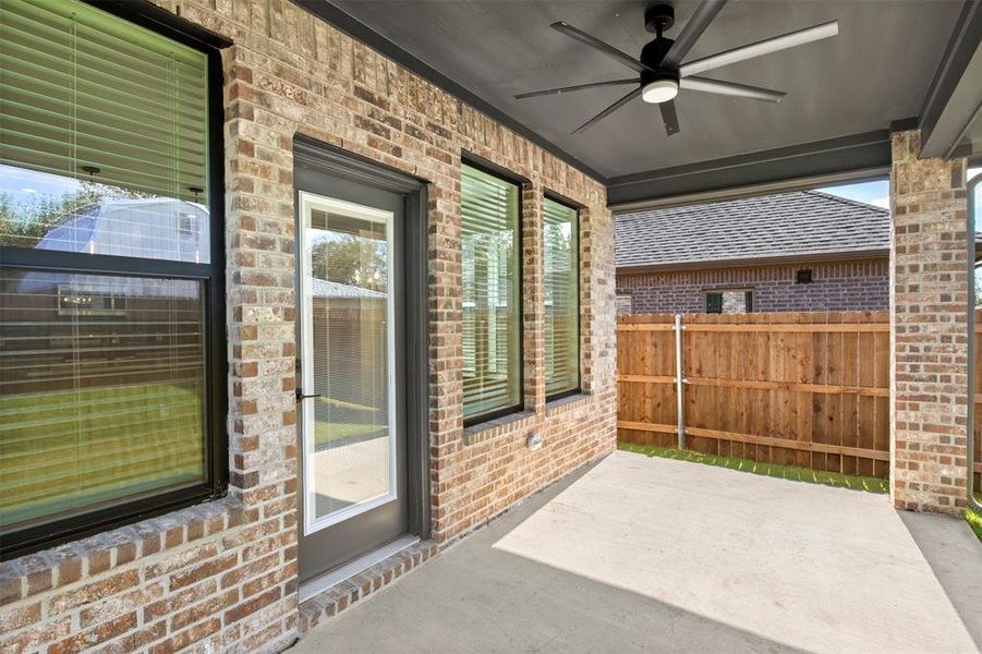 View of patio / terrace featuring ceiling fan
