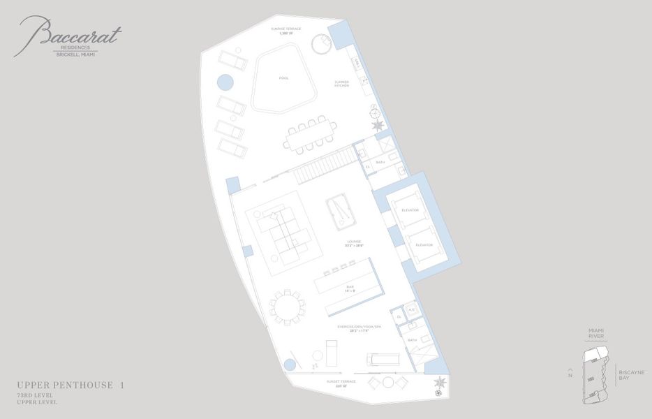 2D floor plan layout for the Upper penthouse 1 by Related Group in Baccarat Residences Miami, Miami, FL (Image 2).