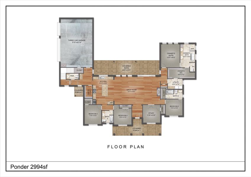 2D floor plan layout for the The Ponder by Kenmark Homes in Cotten Creek, Azle, TX (Image 1). 2D floor plan layout for the The Ponder by Kenmark Homes in Cotten Creek, Azle, TX (Image 1).