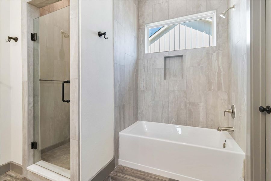 Walk-in shower with soaking tub