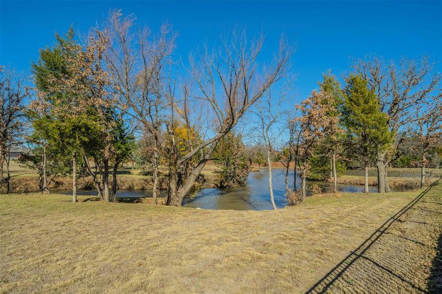 View of yard with a water view