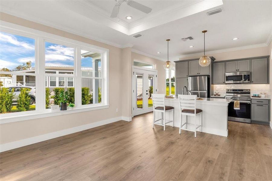 Living Room with Tray Ceilings