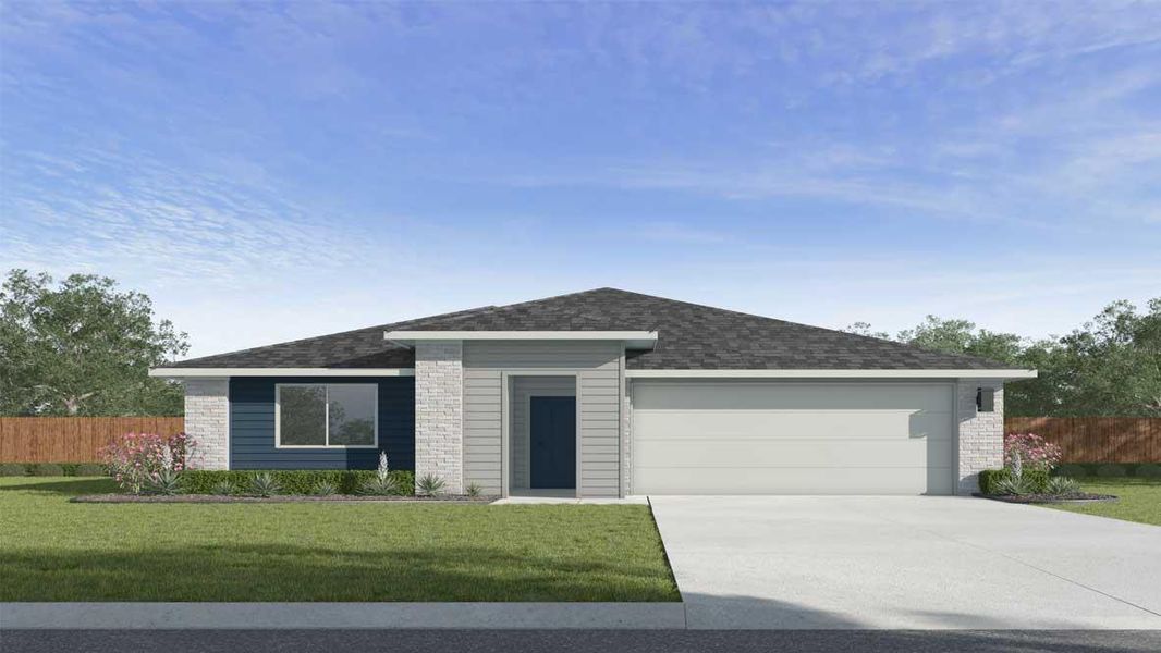 Front exterior of a new home in Southgrove, Kyle, TX, highlighting curb appeal (Image 1). Front exterior of a new home in Southgrove, Kyle, TX, highlighting curb appeal (Image 1).
