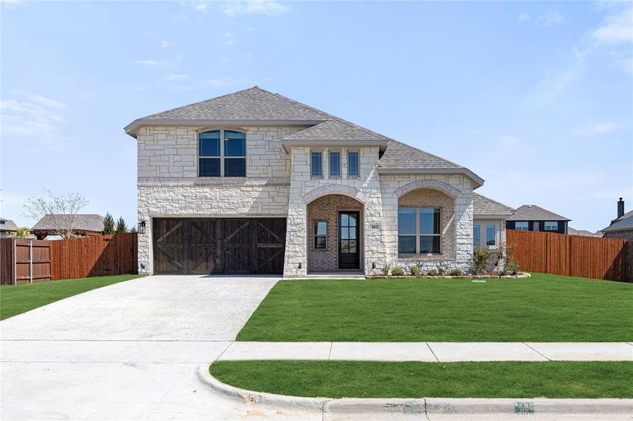Front exterior of a new home in Sunrise at Garden Valley, Waxahachie, TX, highlighting curb appeal (Image 19).