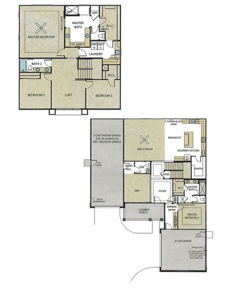 2D floor plan layout for the Delfino by Elliott Homes in Valencia at Granite Vista, Waddell, AZ (Image 5).